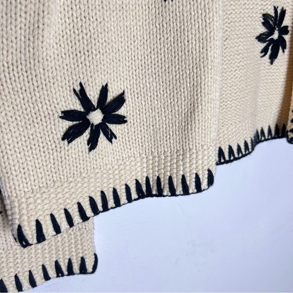 The Great. Daisy Lodge Knit Cardigan Embroidered Sweater in Cream/Black Sz 0/ XS - Picture 6 of 9